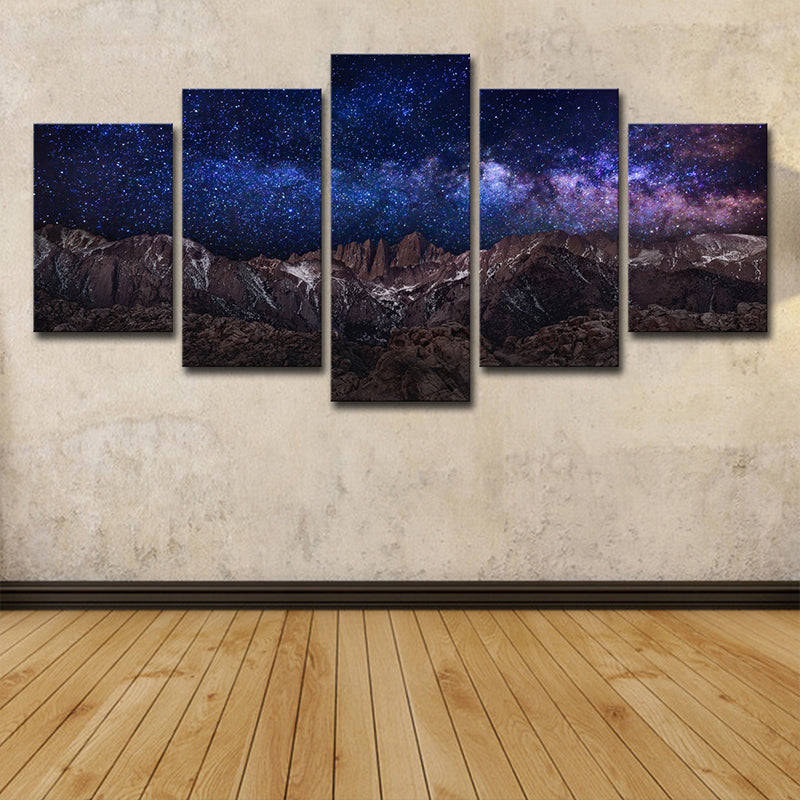 Purple Fantasy Wall Art Rock Mountain and Starry Sky Kids Multi-Piece Canvas Print