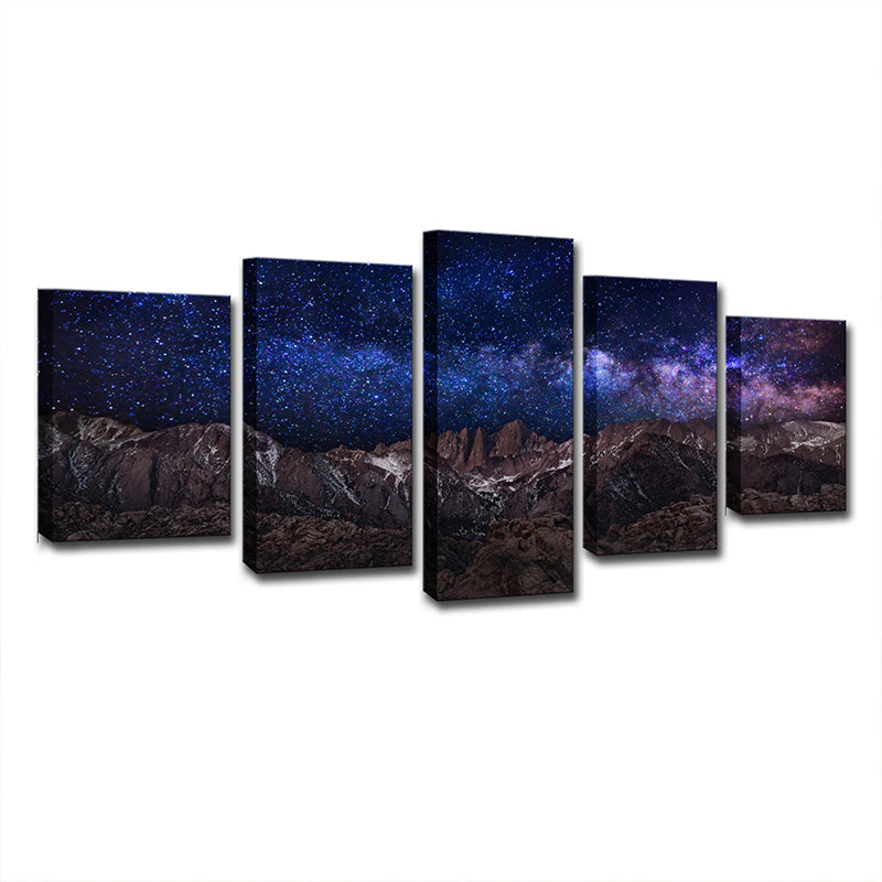Purple Fantasy Wall Art Rock Mountain and Starry Sky Kids Multi-Piece Canvas Print