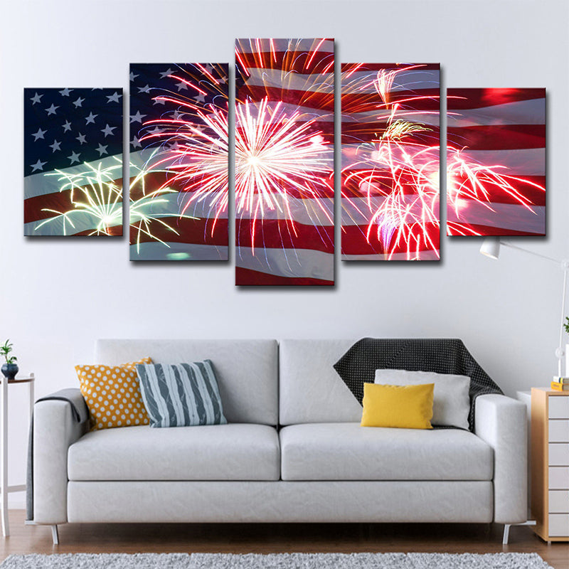 Modernist Flag and Firework Canvas House Interior Wall Art Print in Red and Blue