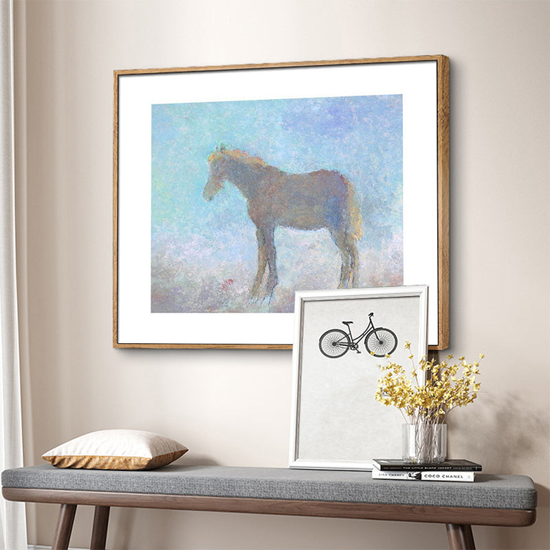 Wild Animal Wall Art Cartoon Textured Square Canvas Print in Blue for Living Room