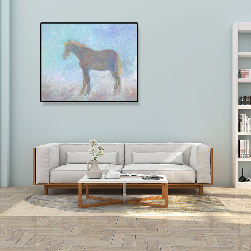 Wild Animal Wall Art Cartoon Textured Square Canvas Print in Blue for Living Room
