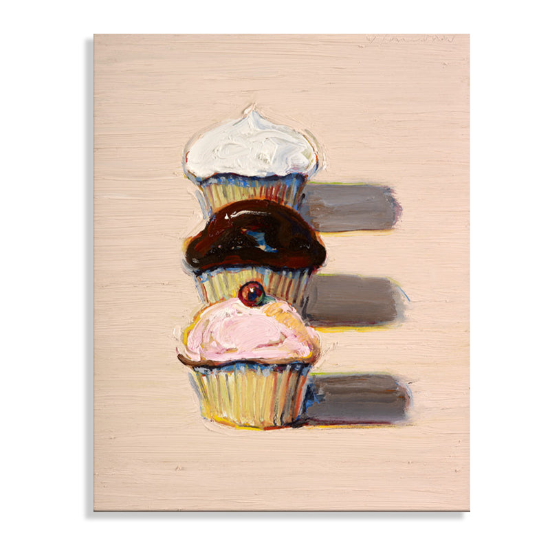 Traditional Fruit Cupcakes Painting Pink Textured Wall Art Decor for Dining Room