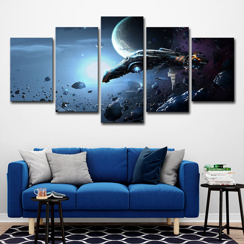 Space War Battleship Canvas Art Science Fiction Multi-Piece Wall Decor in Dark Blue
