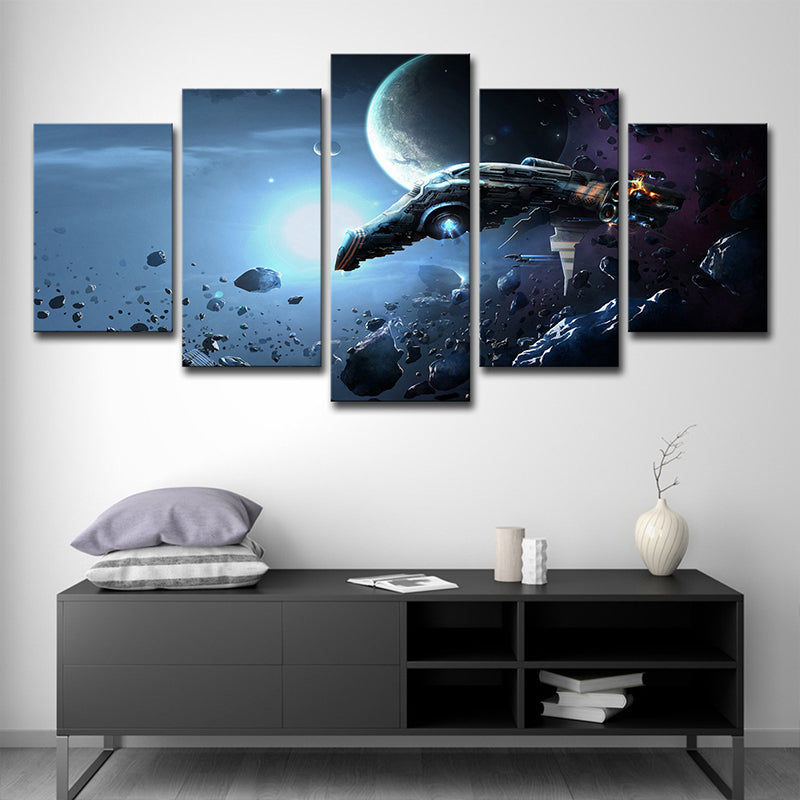 Space War Battleship Canvas Art Science Fiction Multi-Piece Wall Decor in Dark Blue
