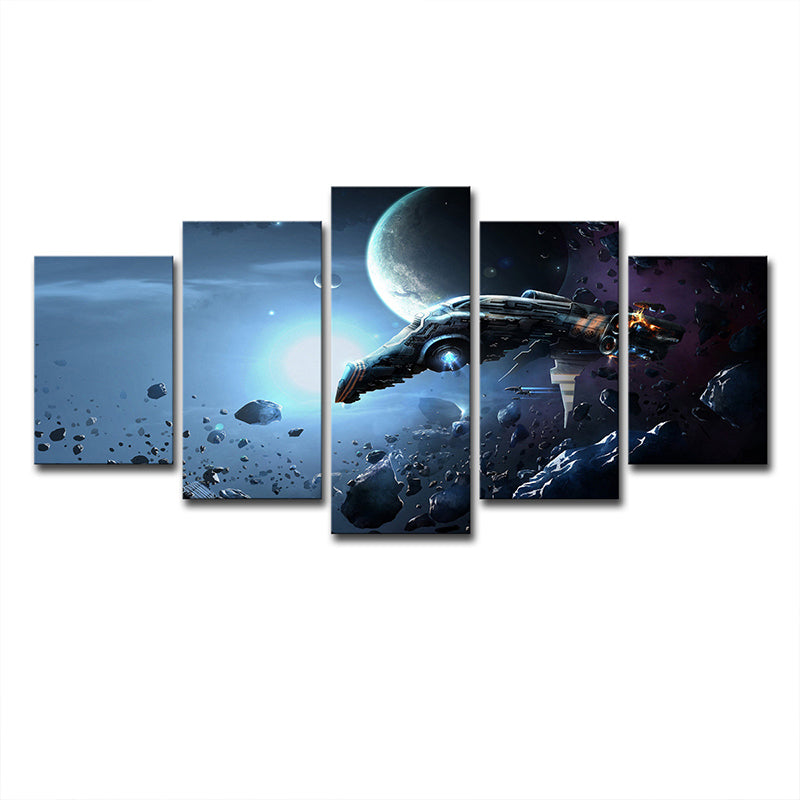 Space War Battleship Canvas Art Science Fiction Multi-Piece Wall Decor in Dark Blue