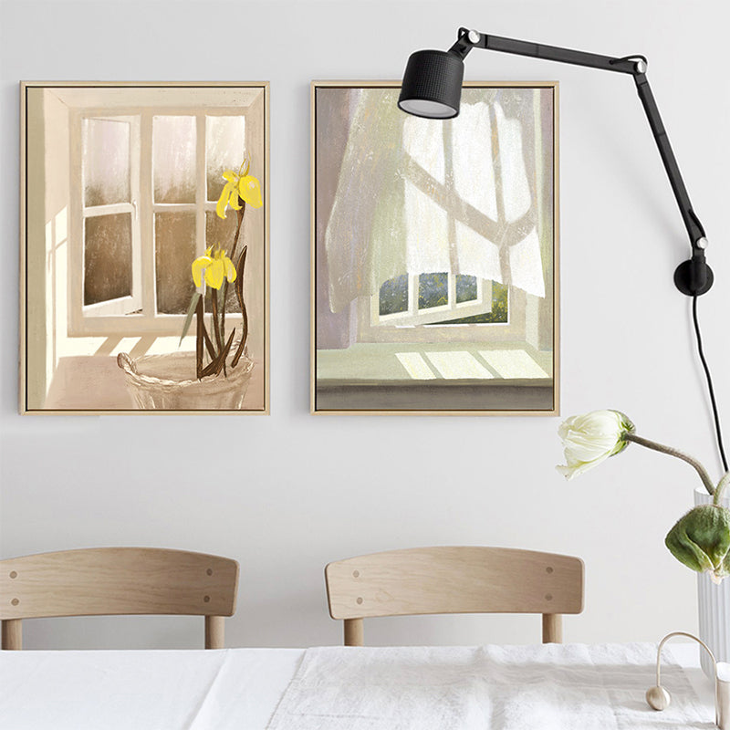 Canvas Textured Wall Decor Traditional Flowers by the Window Art Print in Pastel Color