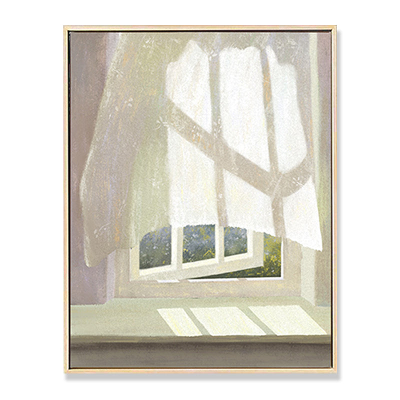 Canvas Textured Wall Decor Traditional Flowers by the Window Art Print in Pastel Color