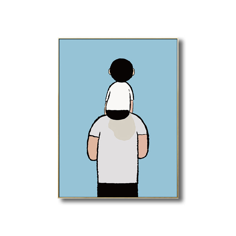 Childrens Art Kids Canvas Print Father Playing with His Baby Soft Color Wall Decor