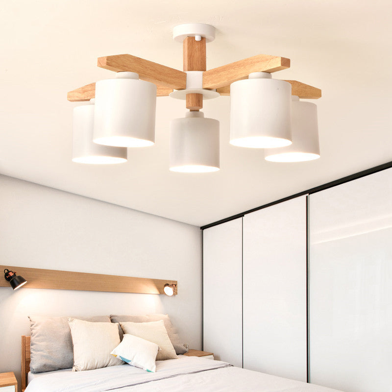 Cylindre simple cylindre Semi Flush Mount Metal 3/5/6/8 Lumières plafond blanc Light pour le salon