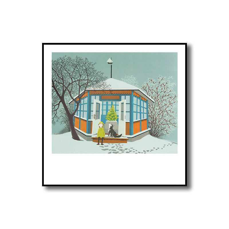 White Snowy House Canvas Art Winter Scenery Kids Textured Wall Decor for Bedroom