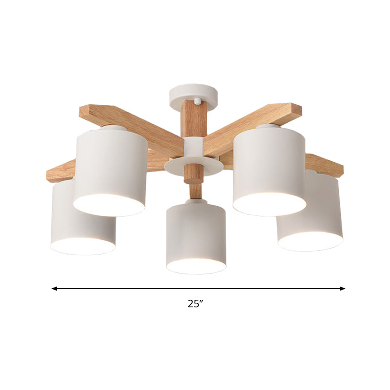 Cylindre simple cylindre Semi Flush Mount Metal 3/5/6/8 Lumières plafond blanc Light pour le salon