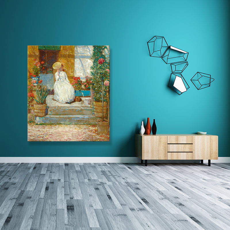 Peinture sur toile rustique de décoration murale de dame européenne texturée de couleur Pastel pour salon
