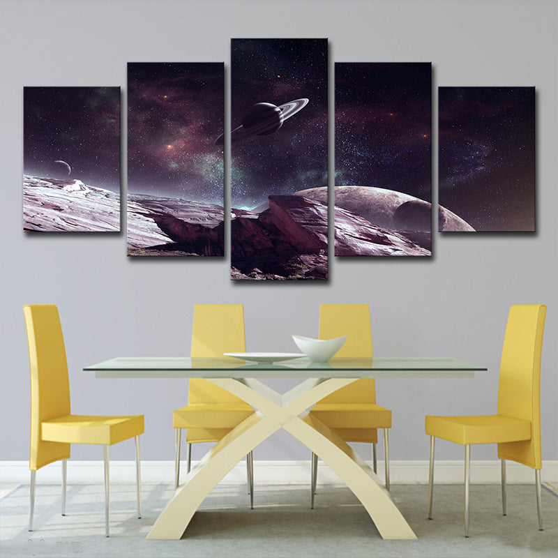 Sci-Fi Planet Surface Scene Canvas Print Grape-Purple Starry Universe Wall Art Print