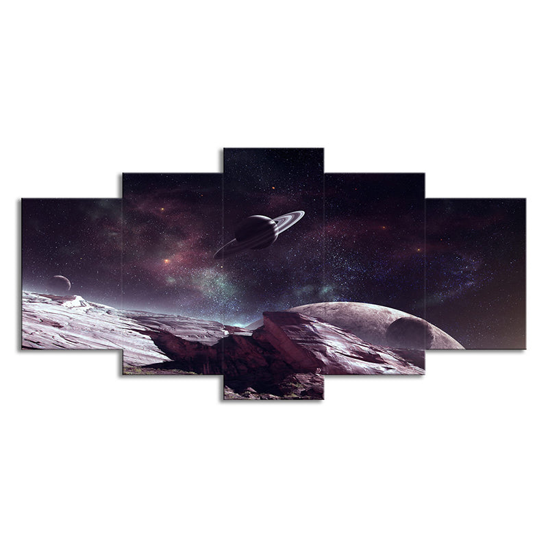 Sci-Fi Planet Surface Scene Canvas Print Grape-Purple Starry Universe Wall Art Print
