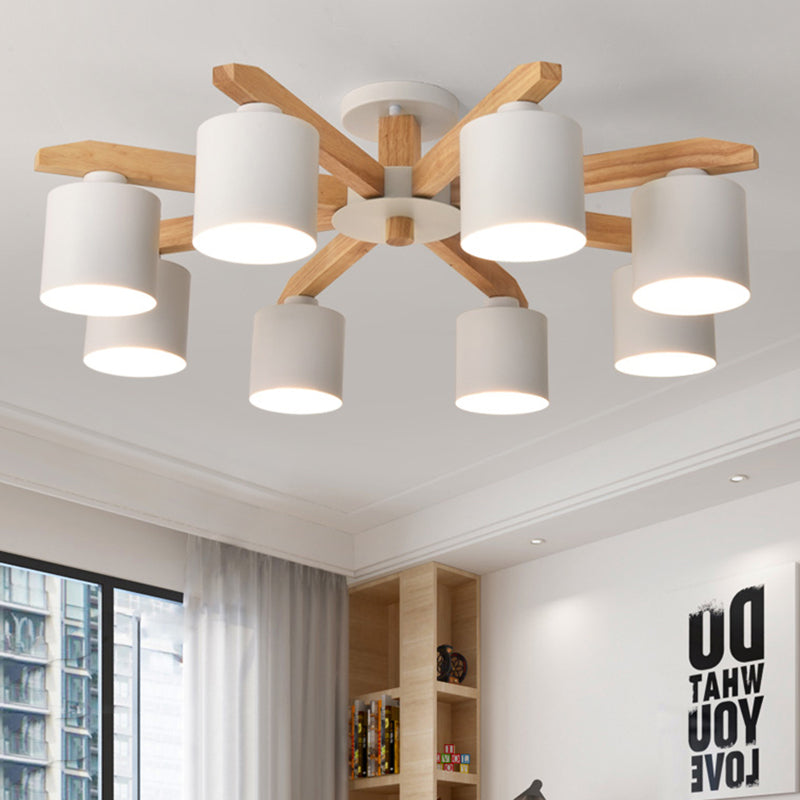 Cylindre simple cylindre Semi Flush Mount Metal 3/5/6/8 Lumières plafond blanc Light pour le salon