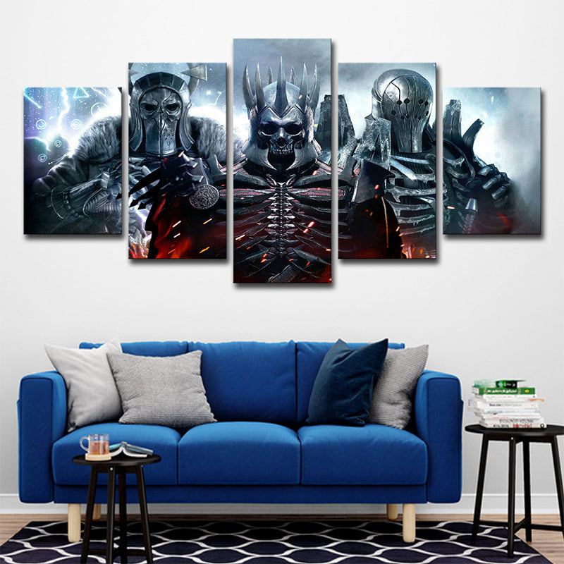 Kids Fictional Skull Troopers Canvas Blue Multi-Piece Wall Art Print for Teens Room