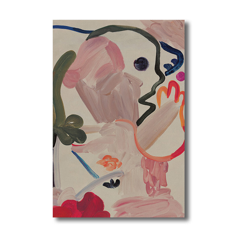 Pink Abstract Pattern Wall Decor Cartoon Textured Canvas Print for Living Room, Multiple Size Options