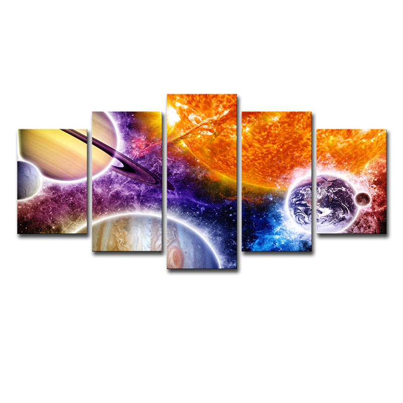 Universe Planet and Nebula Canvas Print Kids Multi-Piece Wall Art in Orange-Purple