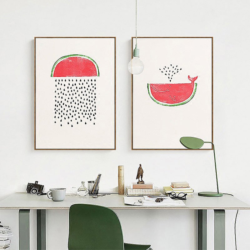Pink Watermelon Pattern Canvas Textured Wall Art Print for Bedroom, Multiple Sizes