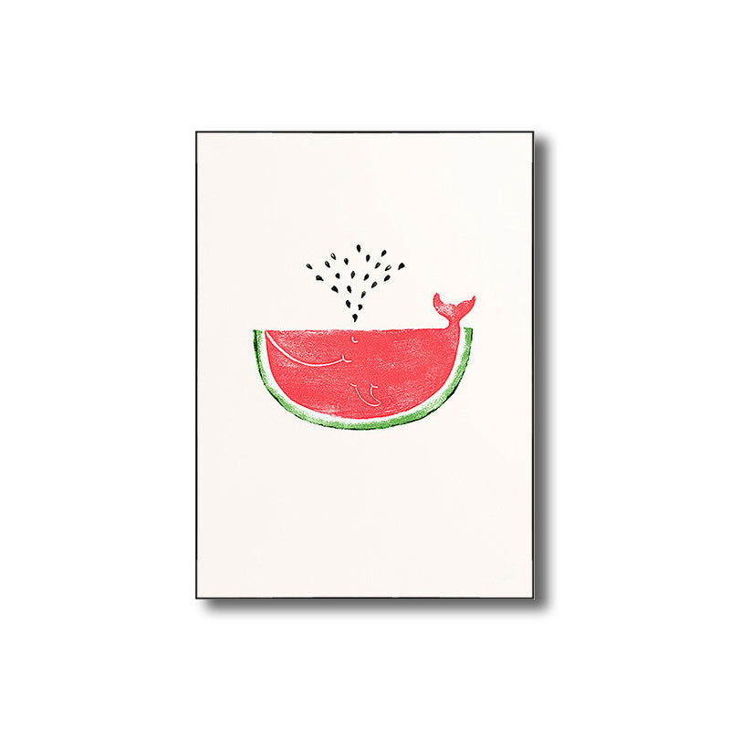 Pink Watermelon Pattern Canvas Textured Wall Art Print for Bedroom, Multiple Sizes