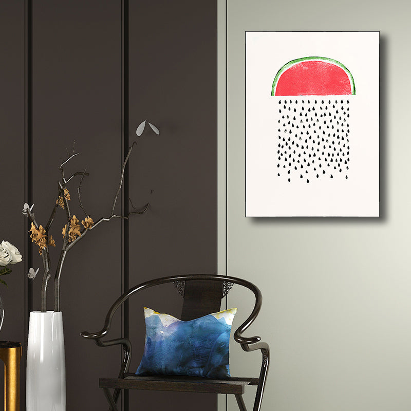 Pink Watermelon Pattern Canvas Textured Wall Art Print for Bedroom, Multiple Sizes