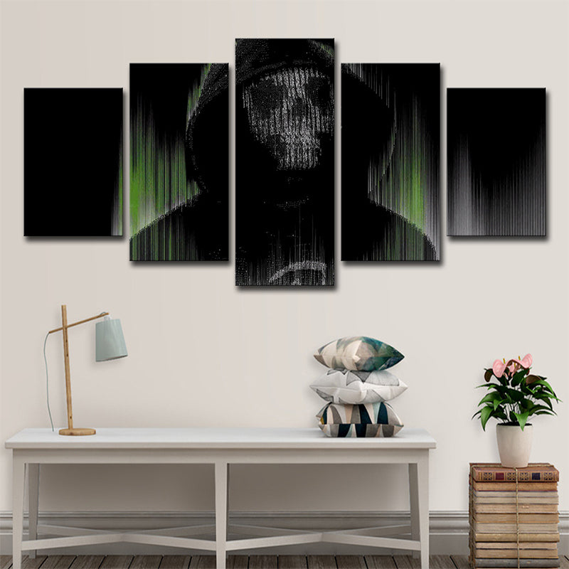 Digital Print Skull Wall Art Black and Green Canvas Wall Decor for Room, Multi-Piece