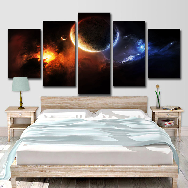 Black Space Planet Wall Art Astronomy Kids Style Multi-Piece Canvas Print for Bedroom