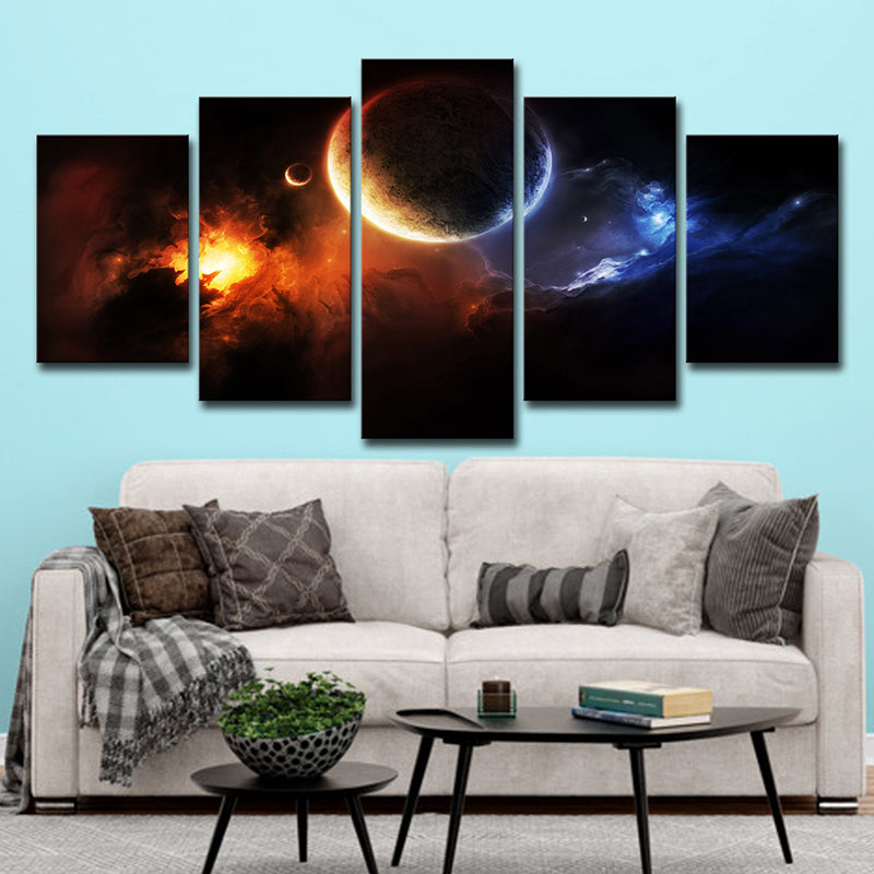Black Space Planet Wall Art Astronomy Kids Style Multi-Piece Canvas Print for Bedroom