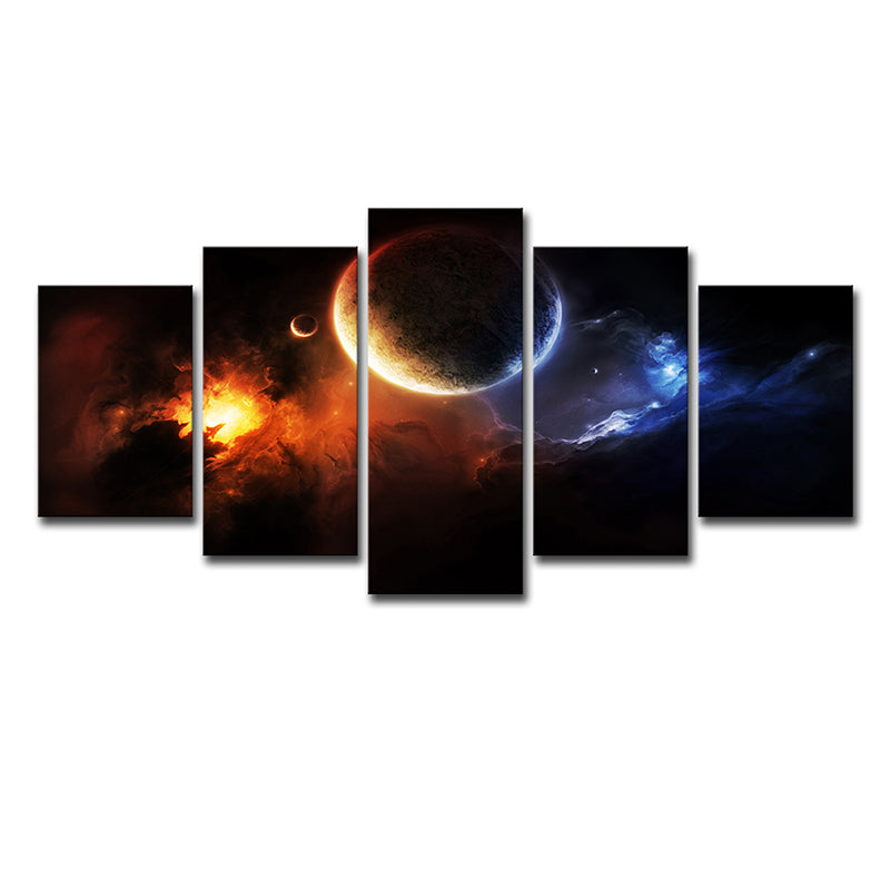 Black Space Planet Wall Art Astronomy Kids Style Multi-Piece Canvas Print for Bedroom