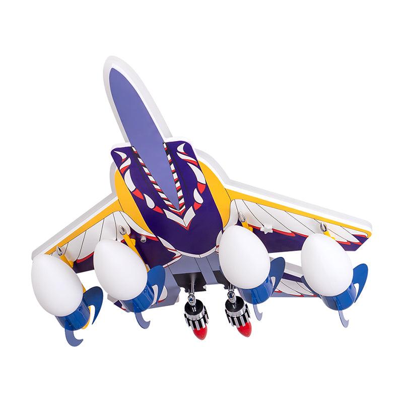 ROCKET Children Room Semi Flush Lámpara Metálica 4 Bulbos de bulbos de dibujos animados Luz montada en azul