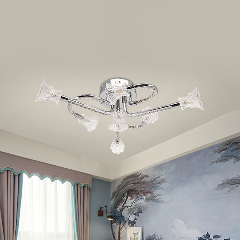 Roestvrijstalen LED bloemen semi-spoelige eigentijds gesneden kristallen plafond gemonteerd armatuur in warm/wit licht