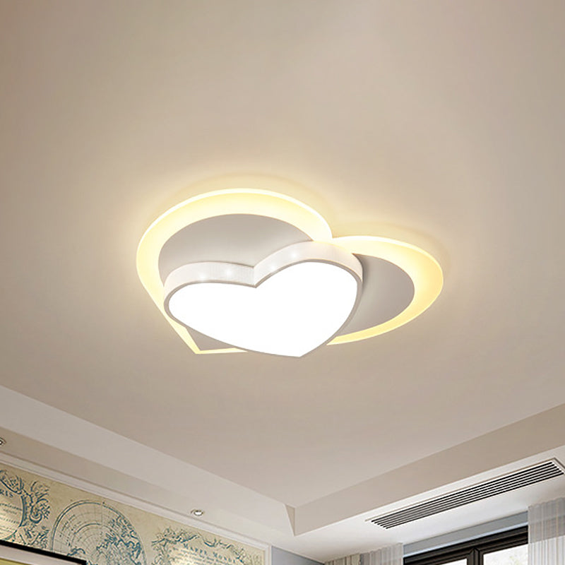 Macaron Loving Heart Flush Light Acrylic LED Bedroom Ceiling Flush Mount in White/Pink/Yellow