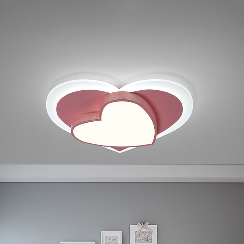 Macaron Loving Heart Flush Light Acrylic LED Bedroom Ceiling Flush Mount in White/Pink/Yellow