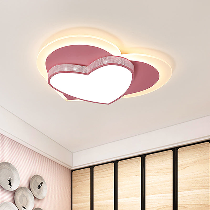 Macaron Loving Heart Flush Light Acrylic LED Bedroom Ceiling Flush Mount in White/Pink/Yellow