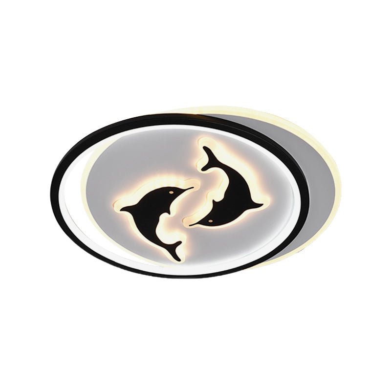 Round/Square Bedroom Ceiling Lamp Acrylic LED Nordic Flush Mount Lighting with Butterfly/Dolphin Design in Black