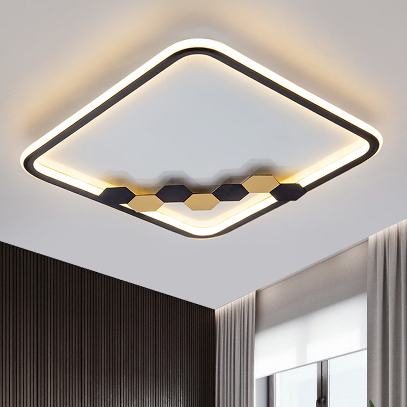 Simple Round/Square Ceiling Flush Acrylic LED Corridor Flush Mount Lamp with Leaf/Geometric Design in Black
