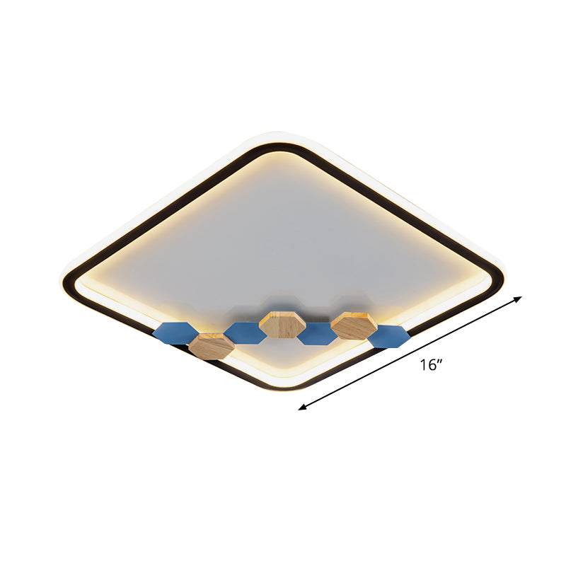 Round/Square Parlor Flush Lamp Acrylic LED Minimalist Ceiling Mounted Light with Leaf/Geometric Deco in Black