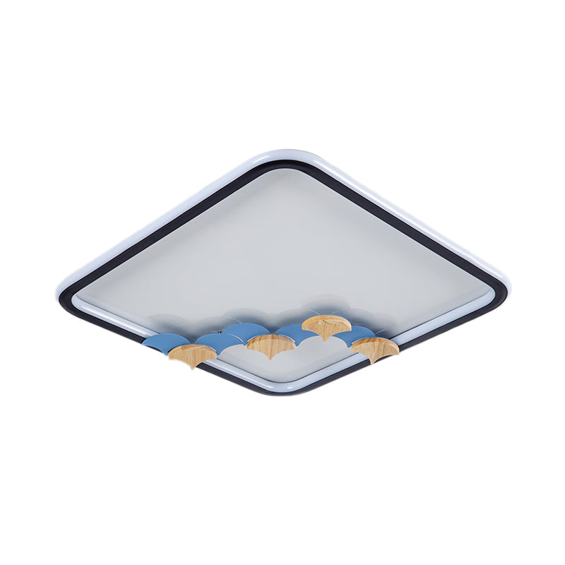 Round/Square Parlor Flush Lamp Acrylic LED Minimalist Ceiling Mounted Light with Leaf/Geometric Deco in Black