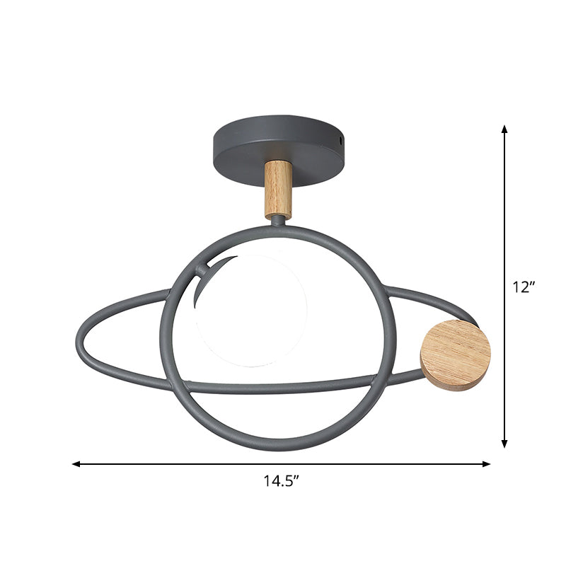 Grey Planet Orbit Semi Flush Contemporary 1 Head Metallic Ceiling Mounted Fixture