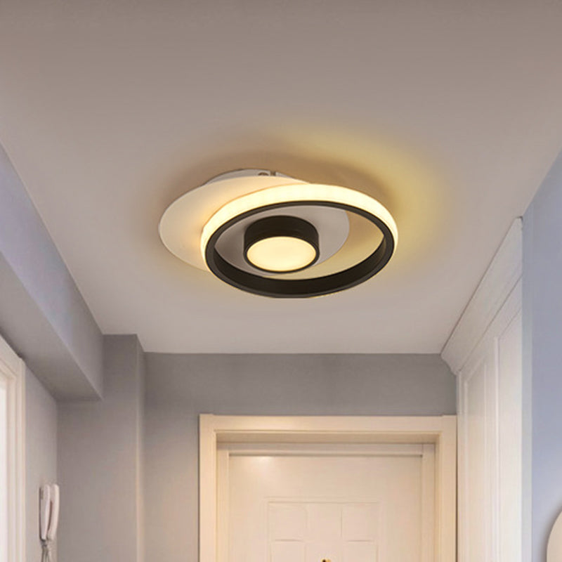 Ring Flush Mount Lamp Modernist Metallic Gold/Black-White LED Flushmount Light for Corridor, Warm/White Light
