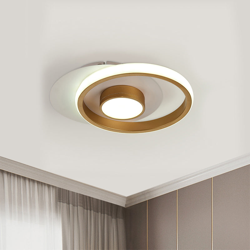 Ring Flush Mount Lamp Modernist Metallic Gold/Black-White LED Flushmount Light for Corridor, Warm/White Light