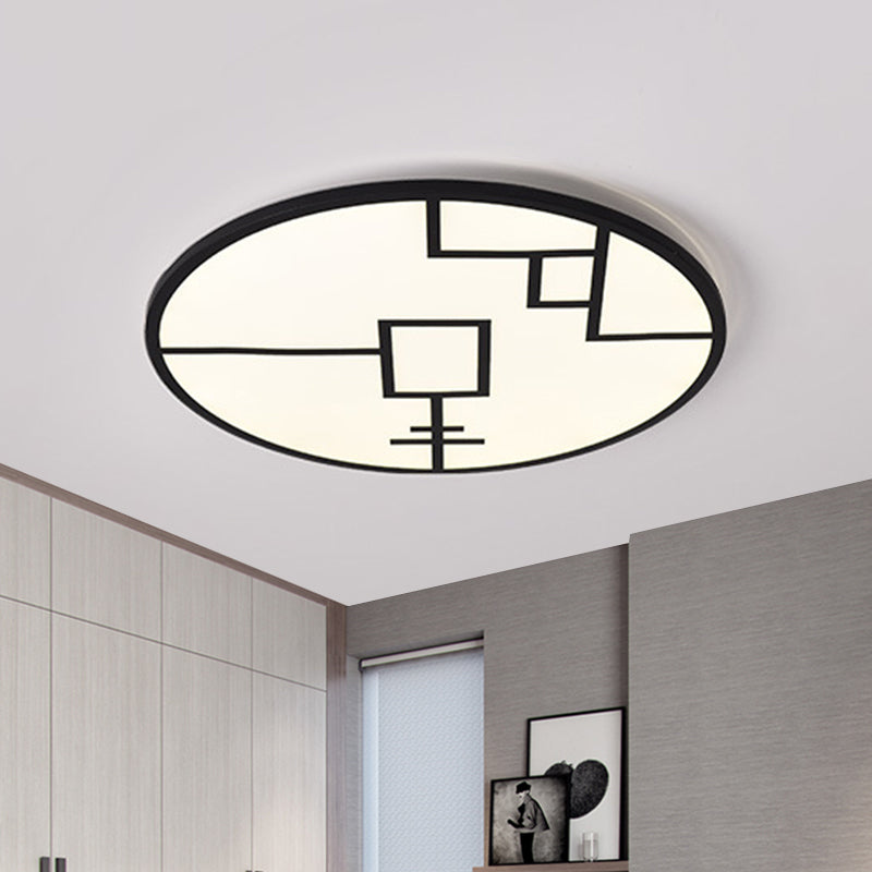 Modernist Round Ceiling Mounted Light Metal Living Room LED Flush Mount Fixture in Black/White with Geometric Pattern