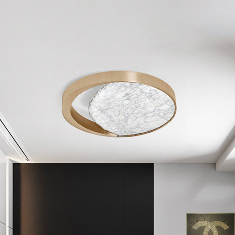 Round Flush Light Fixture Simplicity Metallic Gold LED Flush Mount Lighting with Marble Design for Balcony