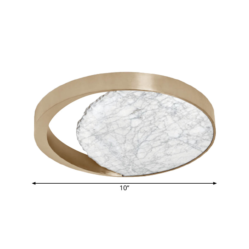 Round Flush Light Fixture Simplicity Metallic Gold LED Flush Mount Lighting with Marble Design for Balcony