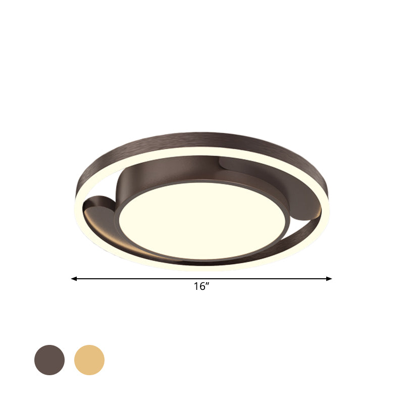 Circle Metallic Flush Ceiling Lighting Modern Gold/Coffee LED Flush Mount Lamp for Living Room, 16"/19.5" Dia