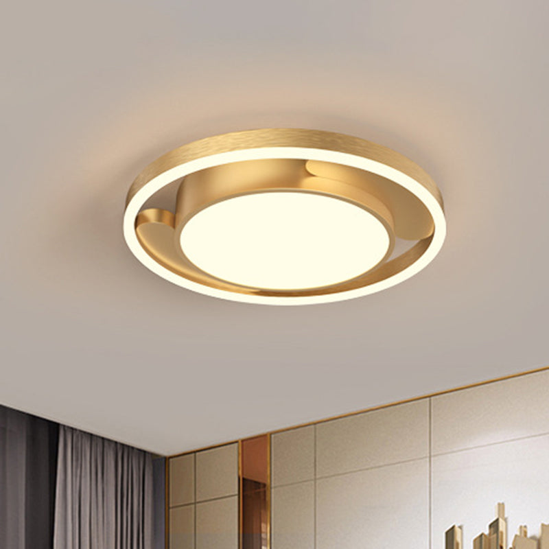 Circle Metallic Flush Ceiling Lighting Modern Gold/Coffee LED Flush Mount Lamp for Living Room, 16"/19.5" Dia