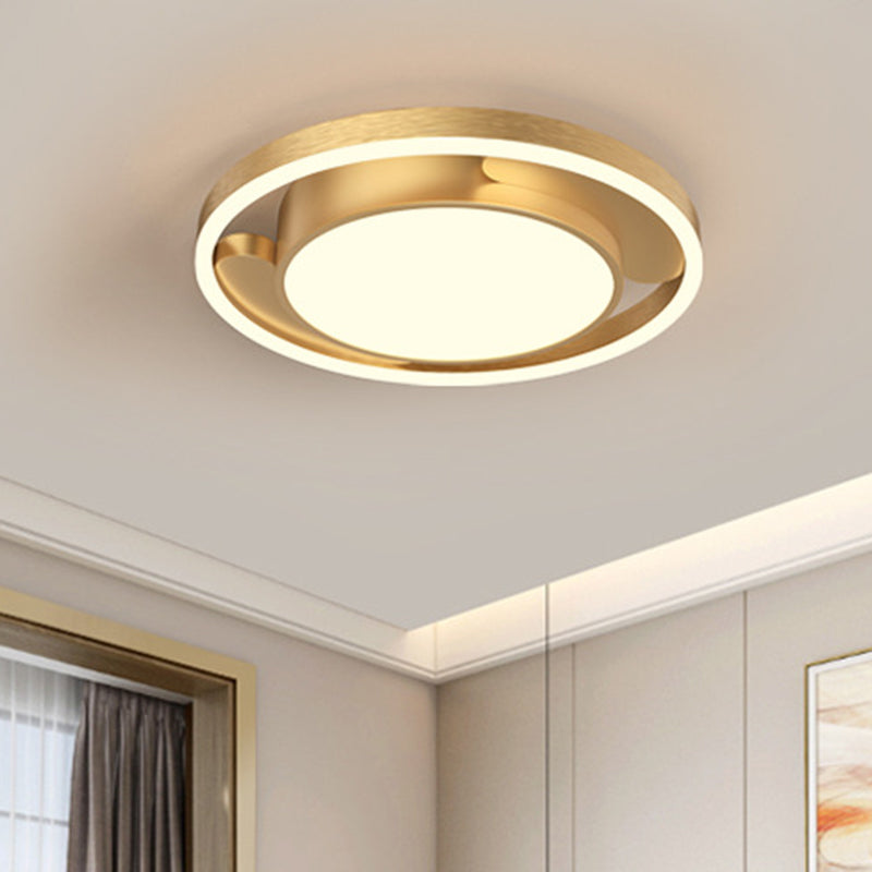 Circle Metallic Flush Ceiling Lighting Modern Gold/Coffee LED Flush Mount Lamp for Living Room, 16"/19.5" Dia