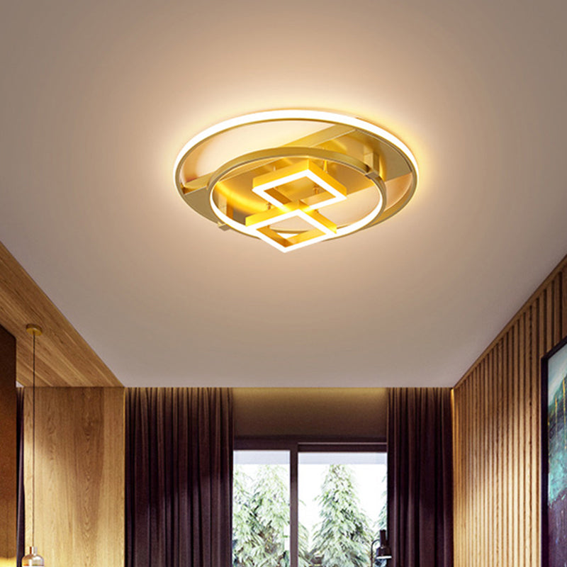Metallic Square and Circle Flush Mount Light Modernist Gold LED Ceiling Lamp Fixture for Bedroom