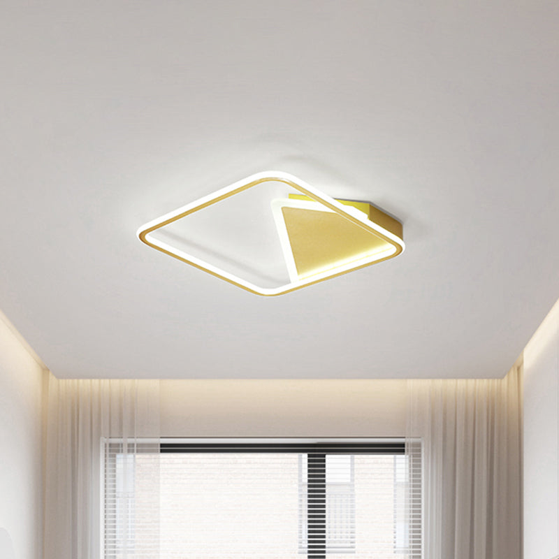 Simplicity Geometric Flush Mount Metal LED Parlor Ceiling Mount Light Fixture in Gold, Warm/White Light