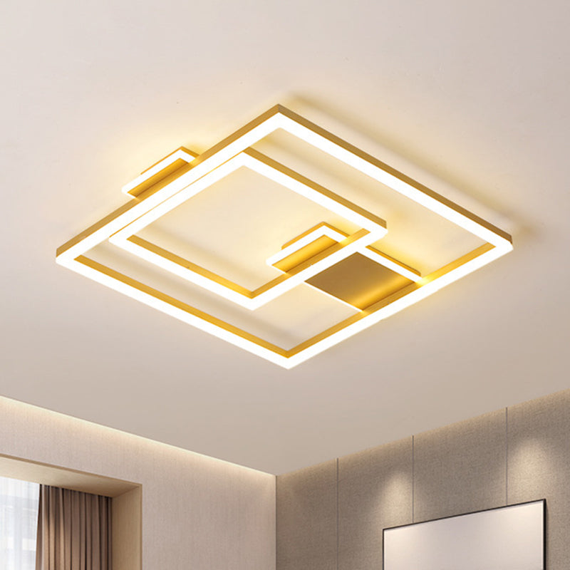 16"/19.5" W LED Bedroom Flush Ceiling Light Simple Gold Flush Mount Lamp with Square Figure Metal Shade in White/Warm Light